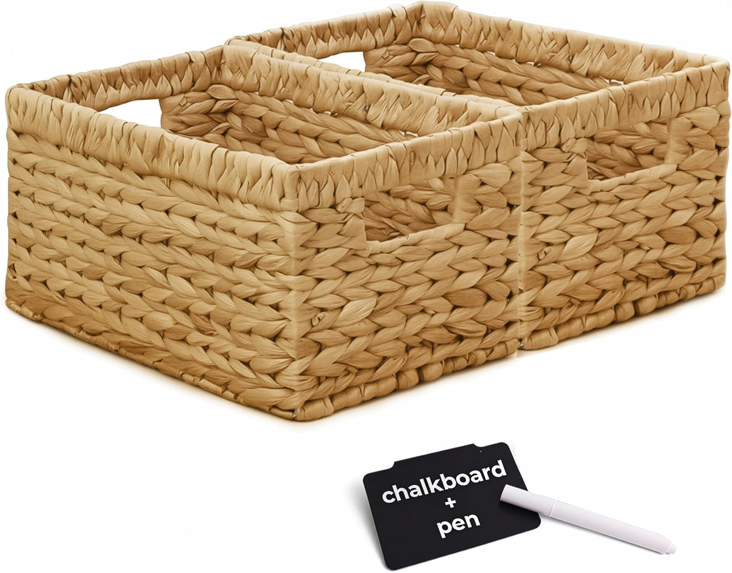 KOKODO Pack of 2 Medium Rectangular Water Hyacinth Wicker Storage Baskets with Handles and Metal Frame, Stylish and Durable Handwoven Bin for Space-saving Room Organizing or Decorative Wicker Basket