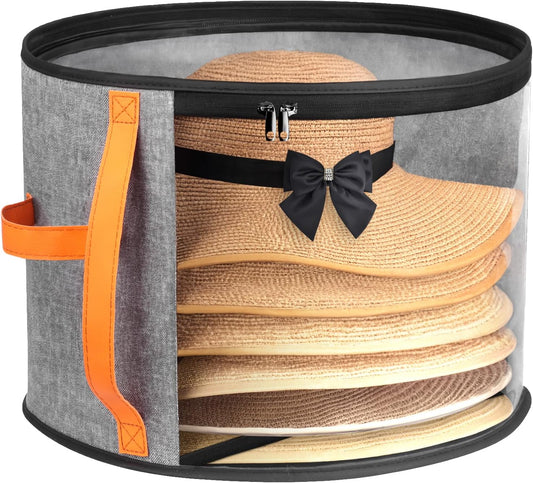 Oversized Clear Hat Storage Box for Women, Cowboy Hat Organizer for Closet, Wide Brims Hat Case with Carrying Handles, Hat Bag (Grey)