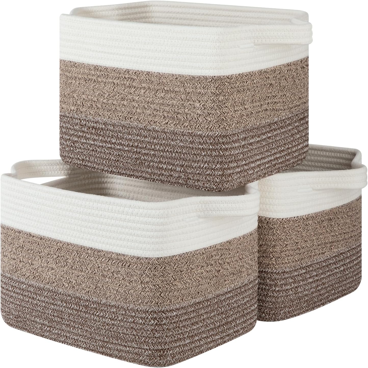 Storage Baskets for Organizing, Woven Baskets for Shelves, Rectangle Decorative Organizer for Storage Clothes, Toy, Books, Towels Nursery Bins 3 Pack (Gradient Dark Brown, 13"x9.85"x8.7")