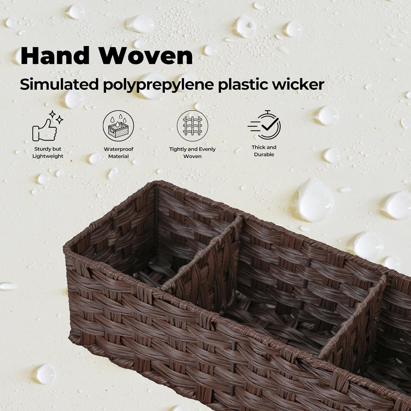 GRANNY SAYS Bathroom Baskets for Organizing, Wicker Baskets for Shelves, Toilet Storage Basket with Dividers, Small Basket for Organizing, Brown, 2-Pack