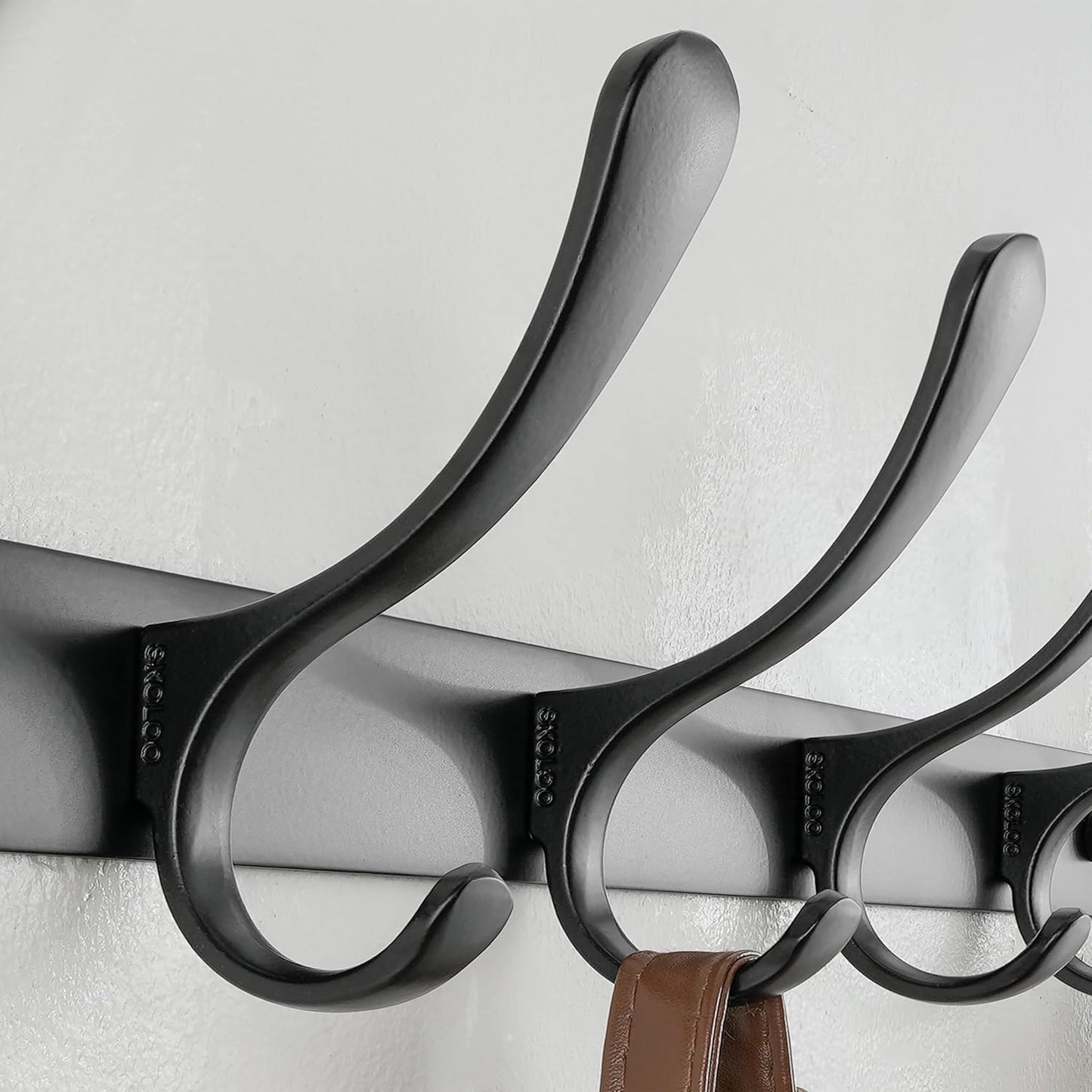 SKOLOO Coat Rack Wall Mounted - 10 Hooks, Heavy Duty, Stainless Steel, Metal Wall Hangers, Sturdy Coat Hooks for Hanging Coats, Jacket, Clothes, Hat, Black