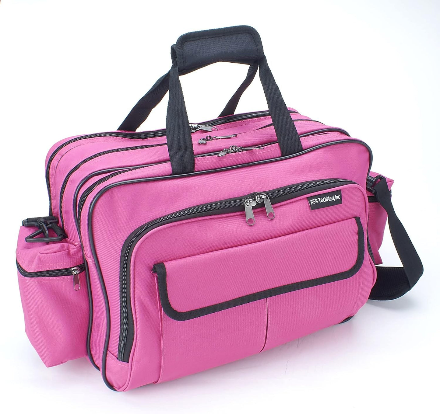 ASA TECHMED Nursing Bag with Compartments – Durable Medical Equipment Shoulder Bag for Nurses, Physicians, EMTs, Multi-Pocket, Nylon Reinforced, Adjustable Straps (Pink)