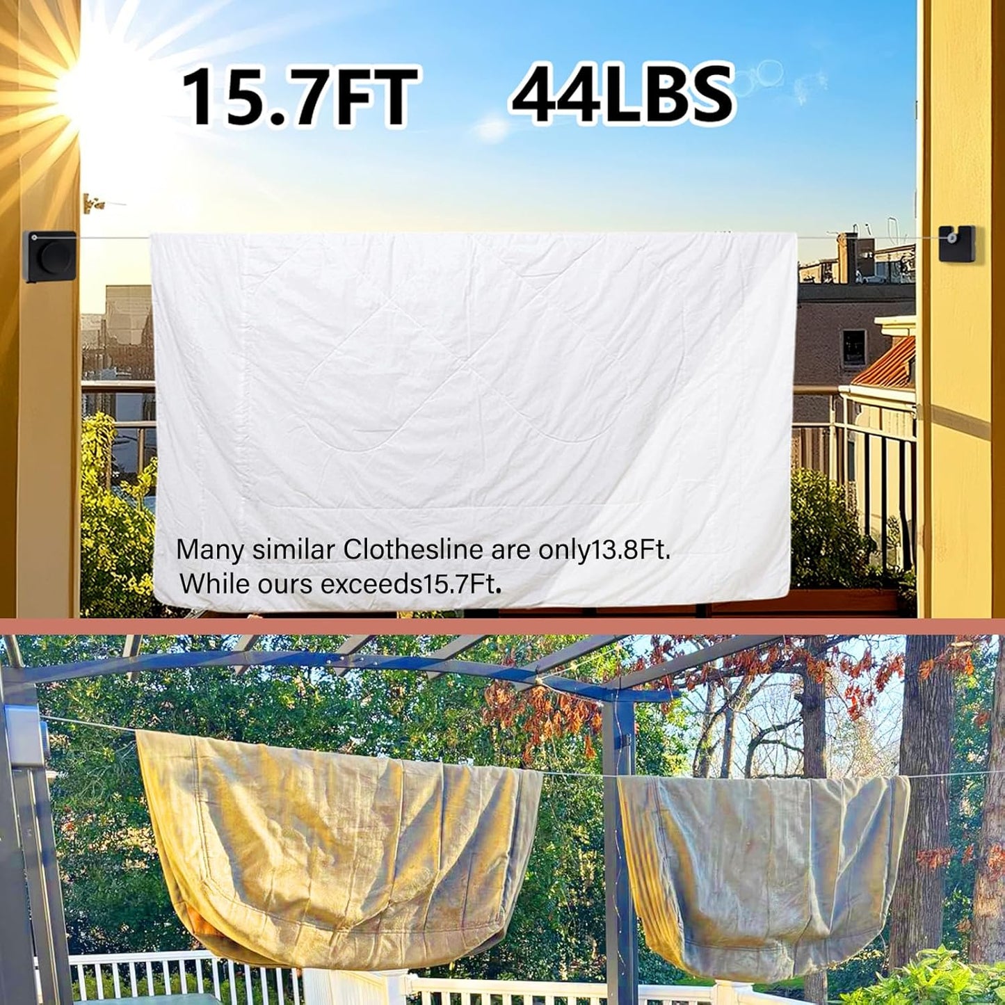15.7Ft Retractable Clothesline Indoor an Anti-sag Retractable Clothesline Outdoor,Laundry Line Wall Mounted Stainless Steel Wire Laundry, with 12 Clip(Gray)