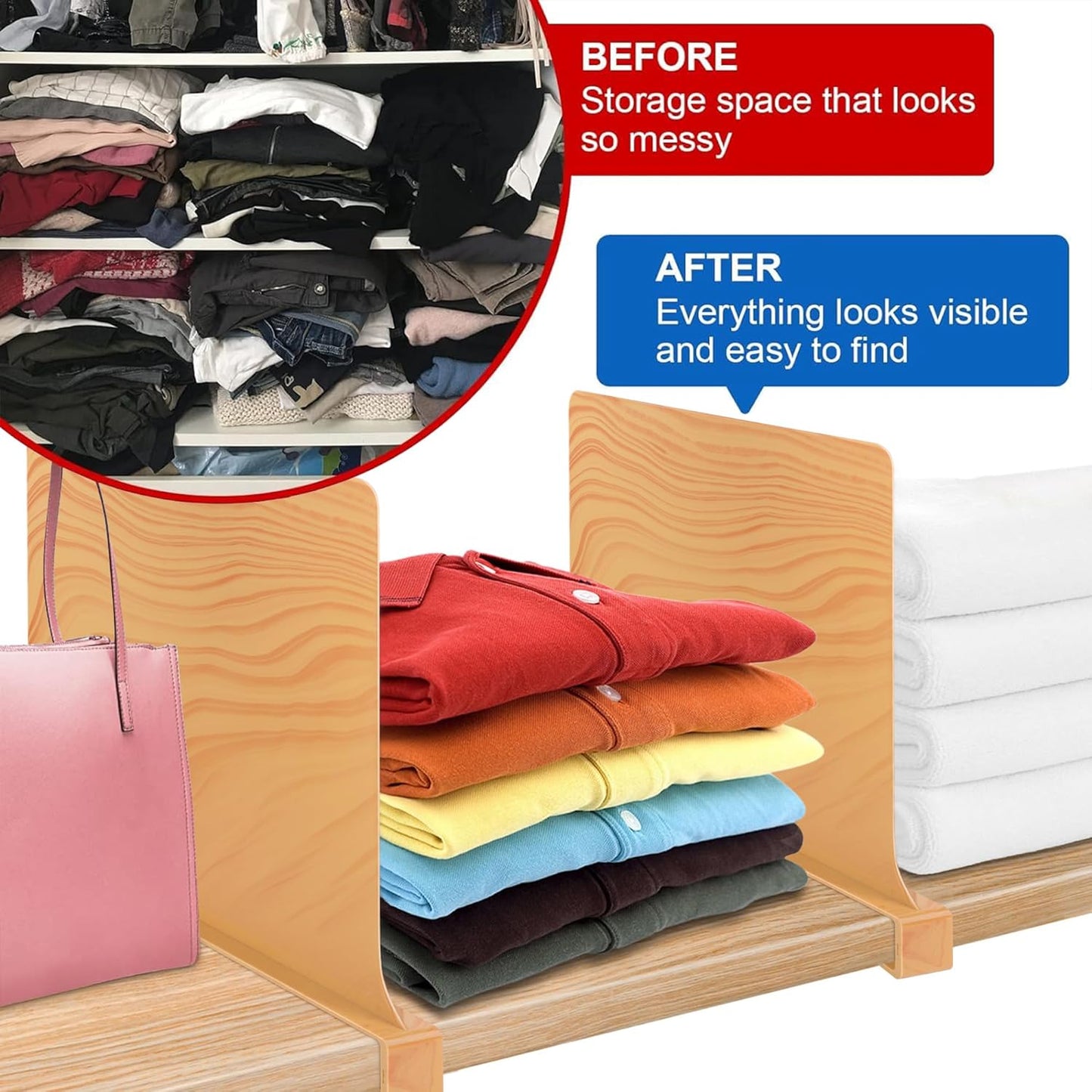 Shelf Dividers for Closet Organization 8 Pack Closet Shelf Divider Closet Dividers for Shelves Shelf Organizer for Closet Shelf Organizer for Wood Closet -Natural