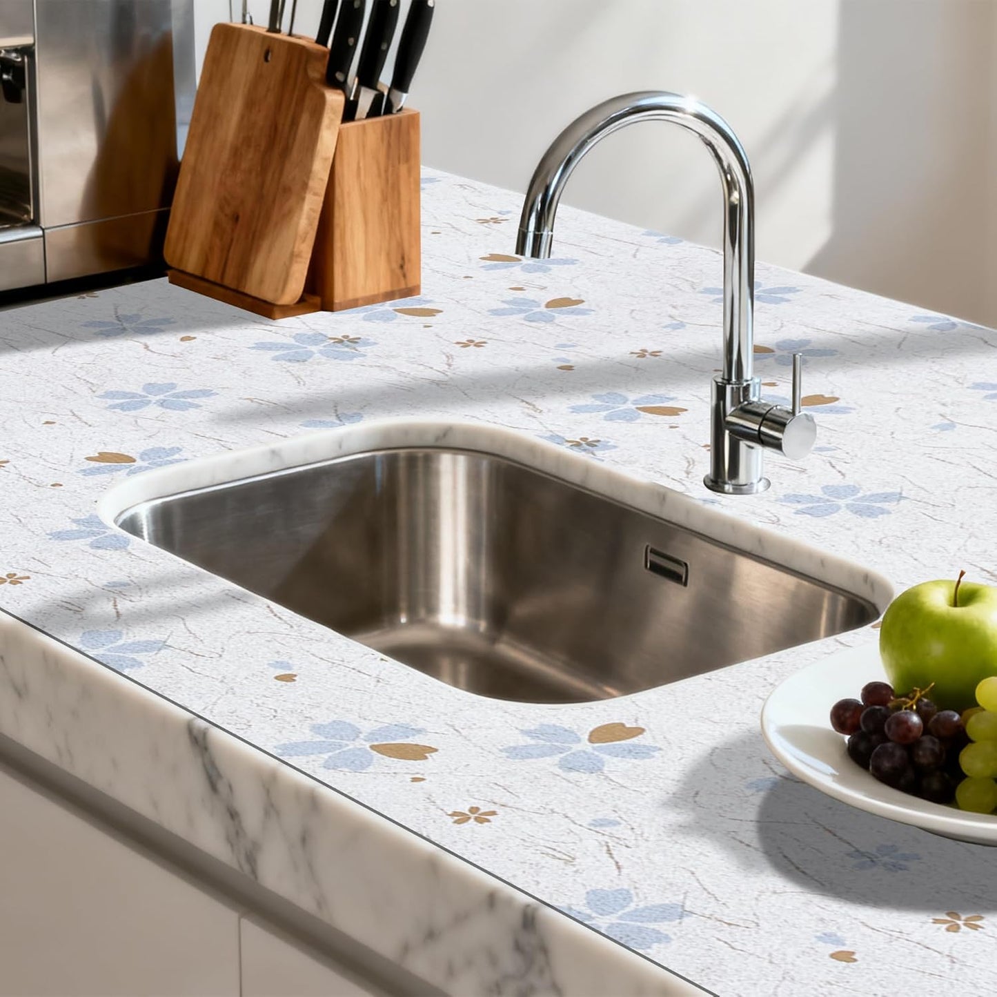 FIFTY FEET 12"x120" Non-Adhesive Shelf Liner for Kitchen Cabinets and Drawers, Washable Non-Slip PVC Cabinet Liner (White Floral)(1 Roll)