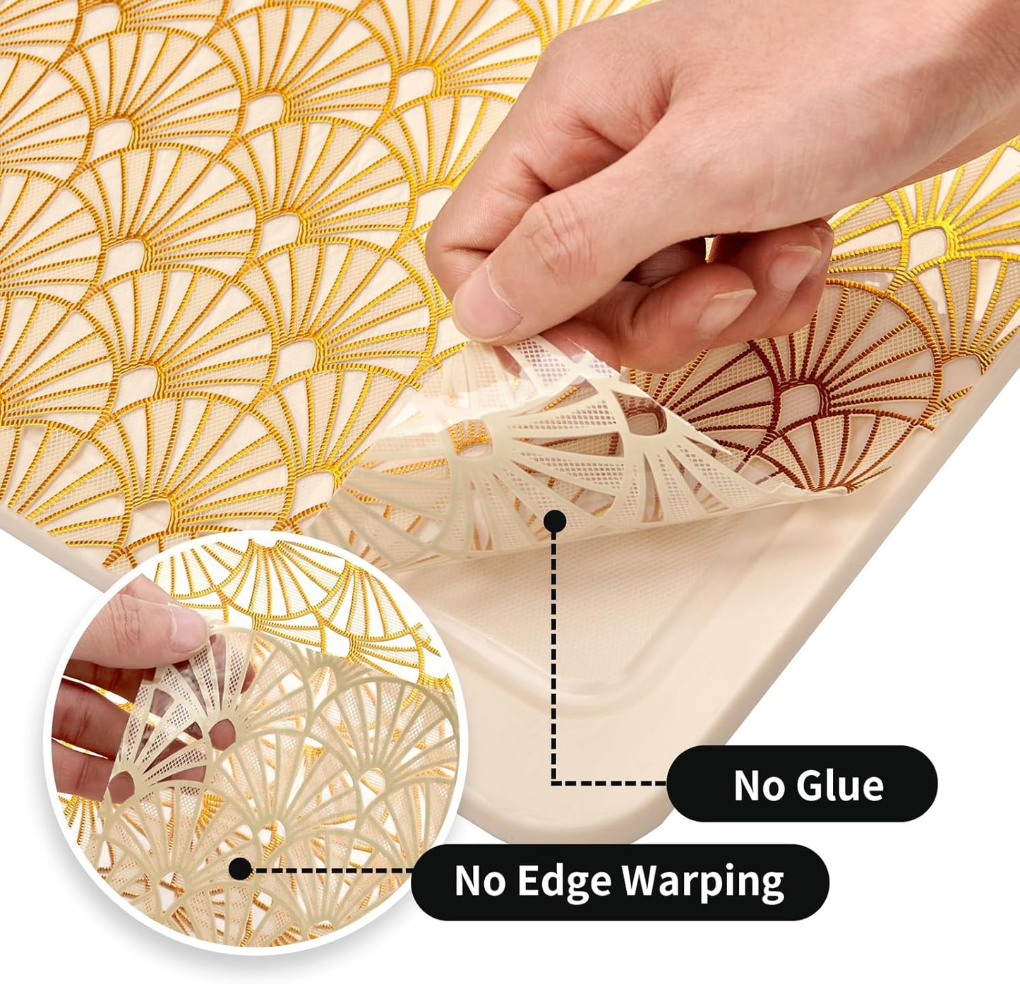 Drawer and Shelf Liner for Kitchen Cabinet: 17 in X 20 Ft Waterproof Shelf Paper Non Adhesive Refrigerator Liners Golden Ginkgo Leaf Easy Liners for Bathroom with Knife Tape Measure