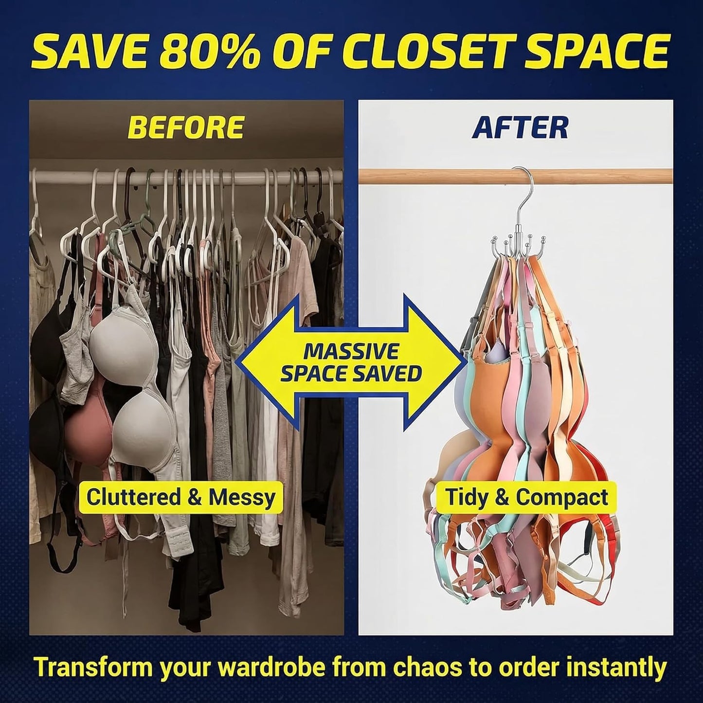Rotatable Belt Hanger & Bra Organizer for Closet, 2 Pack Space Saving Multi-Purpose Hanging Holder for Tank Tops, Ties, Scarves, Max 48 Storage Capacity Metal Closet Organizers, Silver