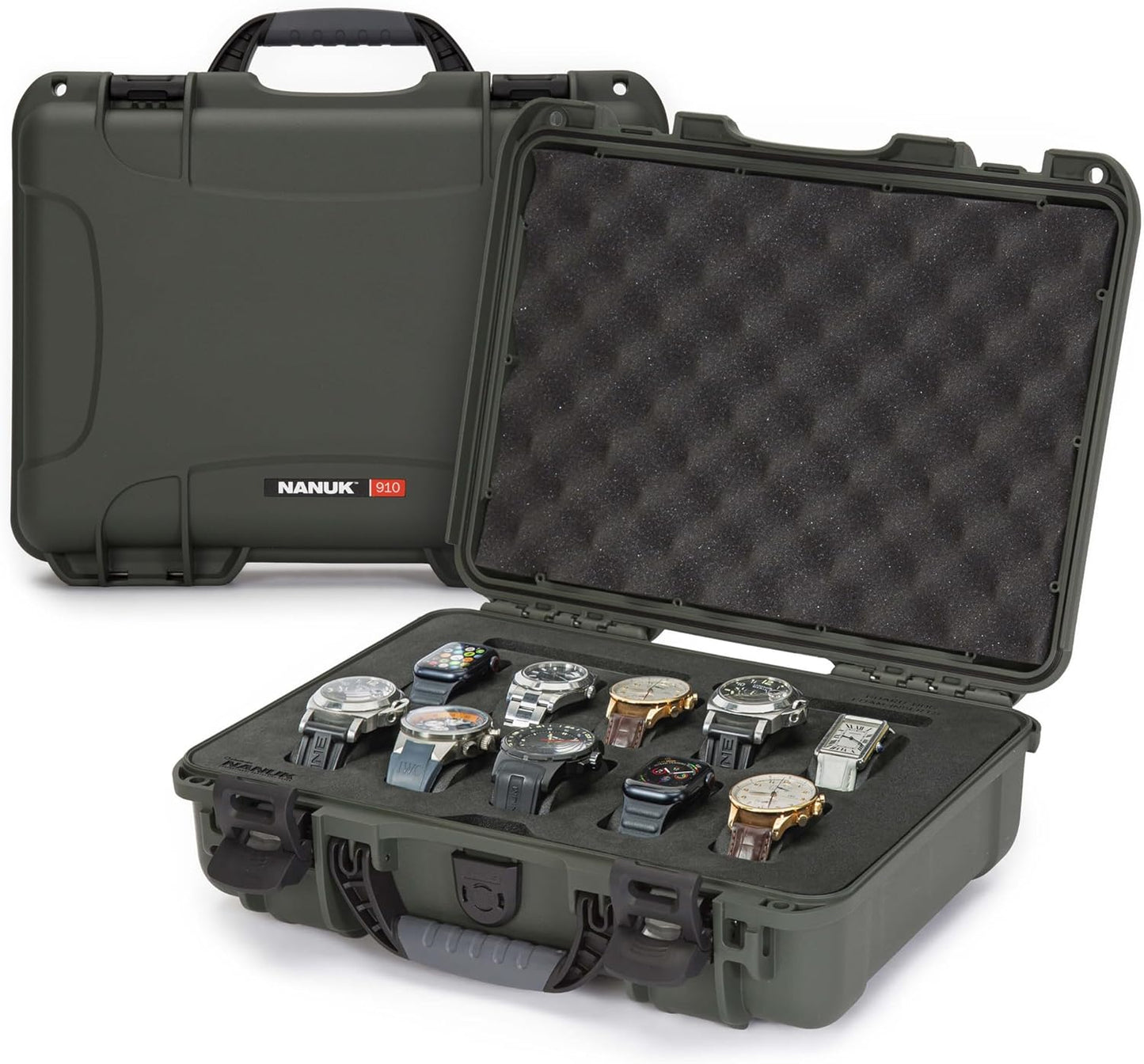 NANUK 910 Waterproof Watch Case with Foam Insert, Olive
