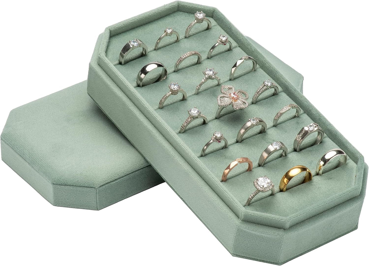 Velvet Ring Organizer Display Tray Jewelry Box Earring Holder Case for Wedding Birthday Christmas Day (Emerald Green)