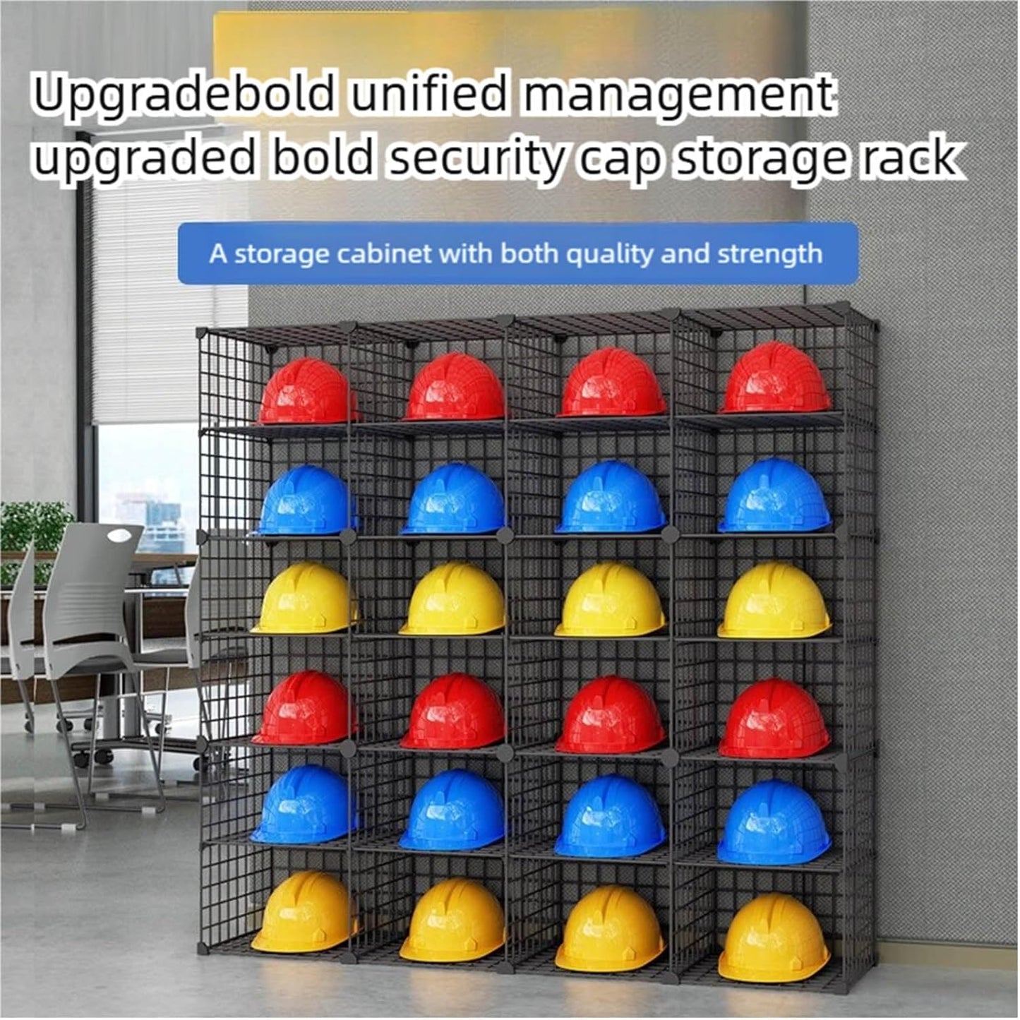 Stackable Safety Helmet Storage Boxes, Large Adjustable Hard Hat Placement Organizer Rack,with Wheels,for Construction Site/Garage/Workshop/Factory Helmet Display Shelf (White, 18 Grids-3 * 6)