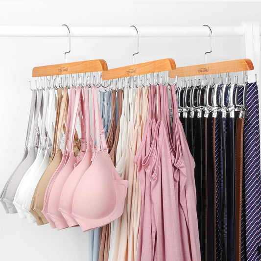 TOPIA HANGER Bra Hanger for Closet, 2 Pack Tank Top Hangers 40 Hooks Capacity Foldable Wood Space Saving Hangers Closet Organizer for Tank Top, Bra, Scarf, Belt, Tie, Hoodie etc - CT66N