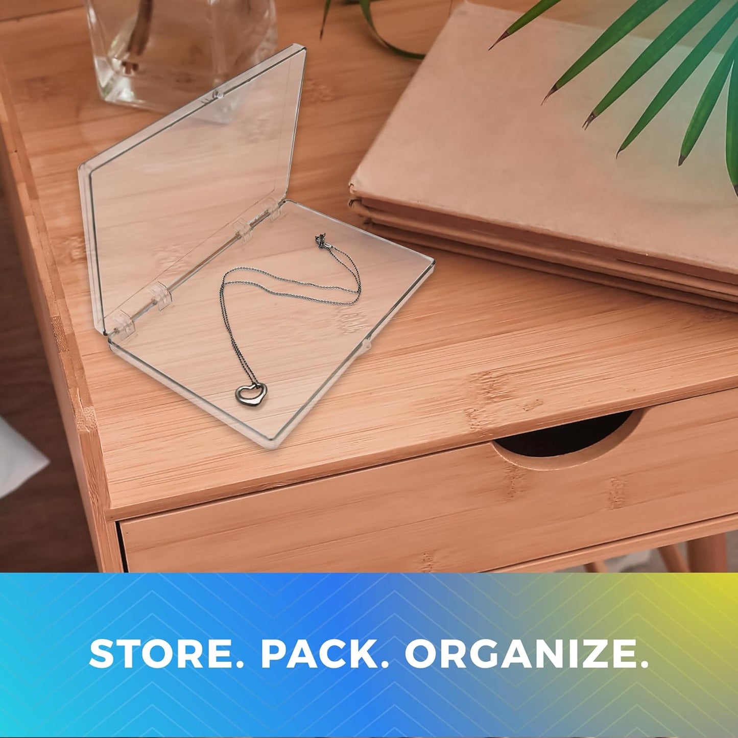 4-Pack Clear Hinged Plastic Containers, Keepsake Storage Boxes, 6" L x 4" W x 1/2" H, Made in USA, Plastic Display Case and Storage Containers