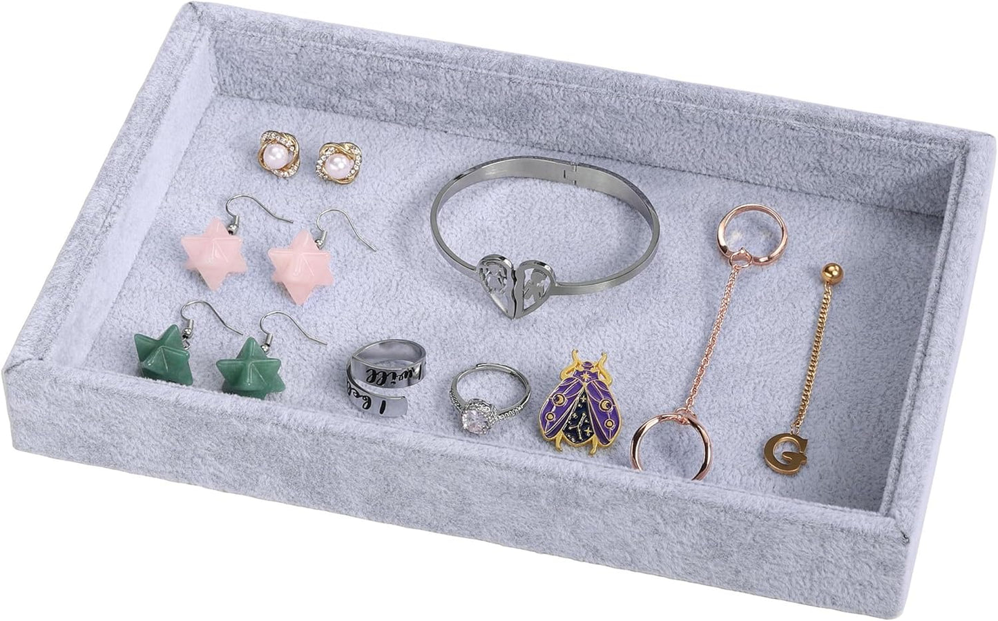 Mornajina 9" x 5.7" Velvet Jewelry Tray Jewelry Display Tray, Stackable Empty Plate Trays for Earrings Necklaces Bracelet Rings Display Showcase - Grey