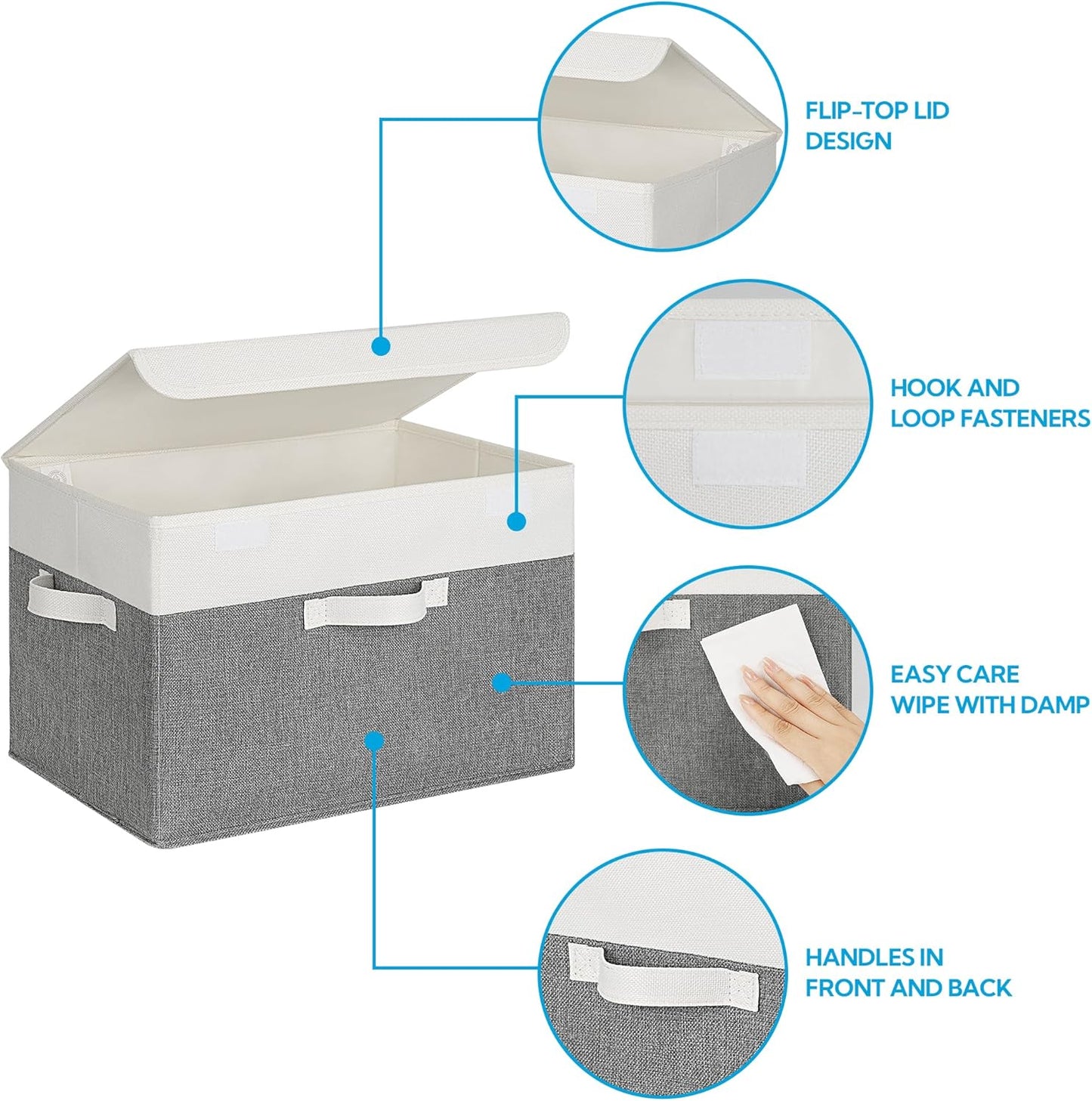 GRANNY SAYS Large Storage Bins with Lids, Collapsible Storage Box, Storage Basket for Shelves, Decorative Storage Bins, Toy Storage, Closet Organizers, White/Gray