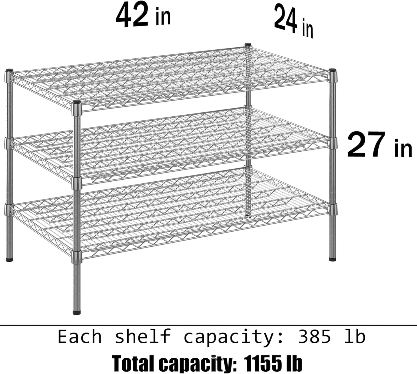 24" Deep x 42" Wide x 27" Height Wire Shelving Kit | 3-Tier | NSF Commercial Storage Rack Unit