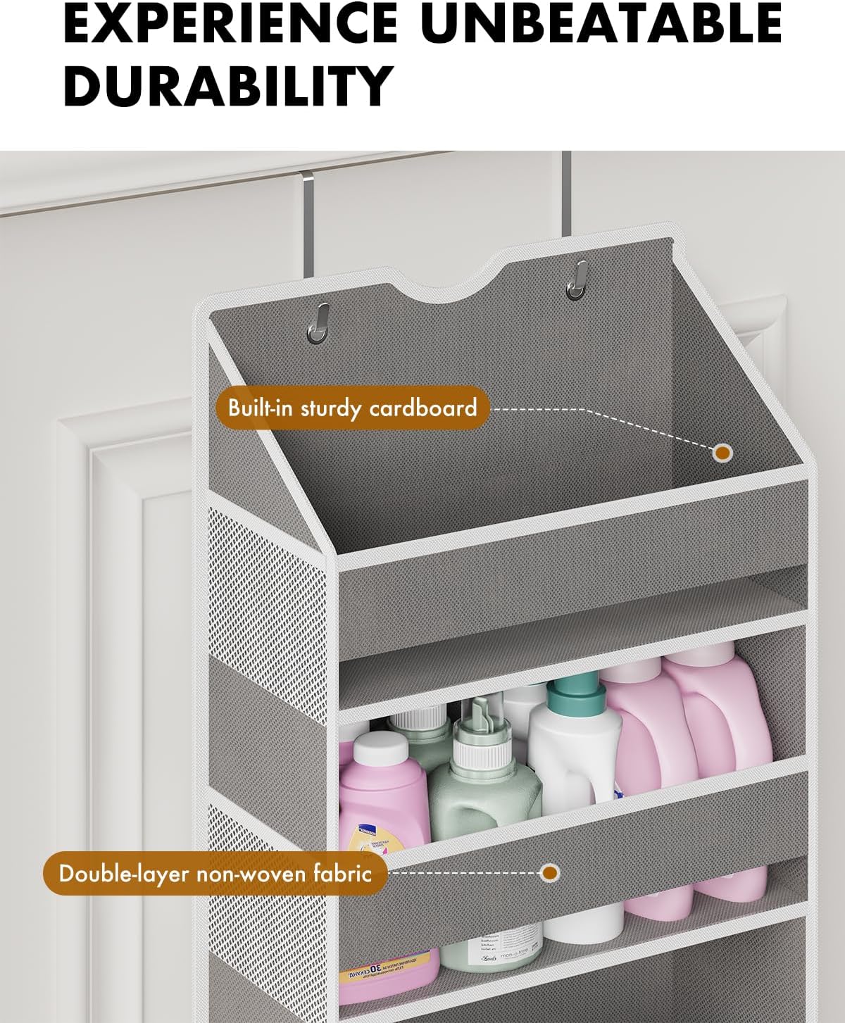 2-Pack Over The Door Organizer Hanging 6-Shelf Storage Organizer with 50lb Heavy Duty Perfect for Bathroom Closet Nursery Bedroom Pantry Laundry (Grey)