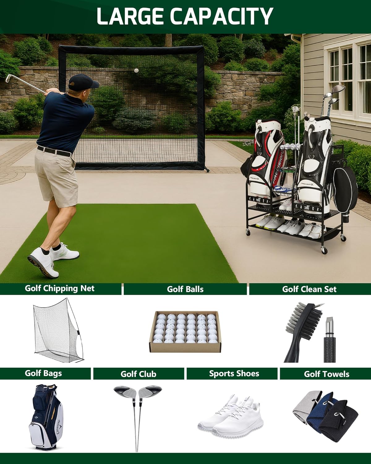 Mythinglogic Golf Bag Storage Organizer, Extra Large Golf Storage Stand for Golf Bag Accessories, Golf Storage Rack for Garage, Golf Club, Home
