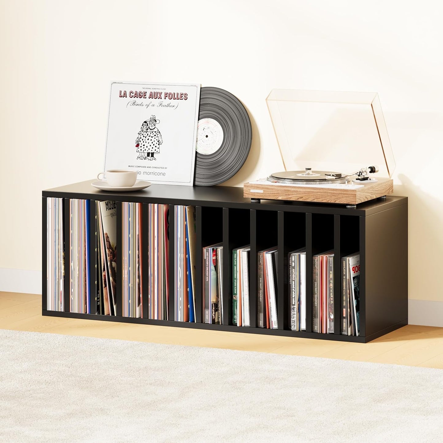 IOTXY DIY Modular Cube Bookcase - CubeXY Customizable Stackable Expandable Basic Shelving Units, 12-Cube Wooden Open Bookshelf with Removable Shelves for Vinyl Record Storage Organizer, Black