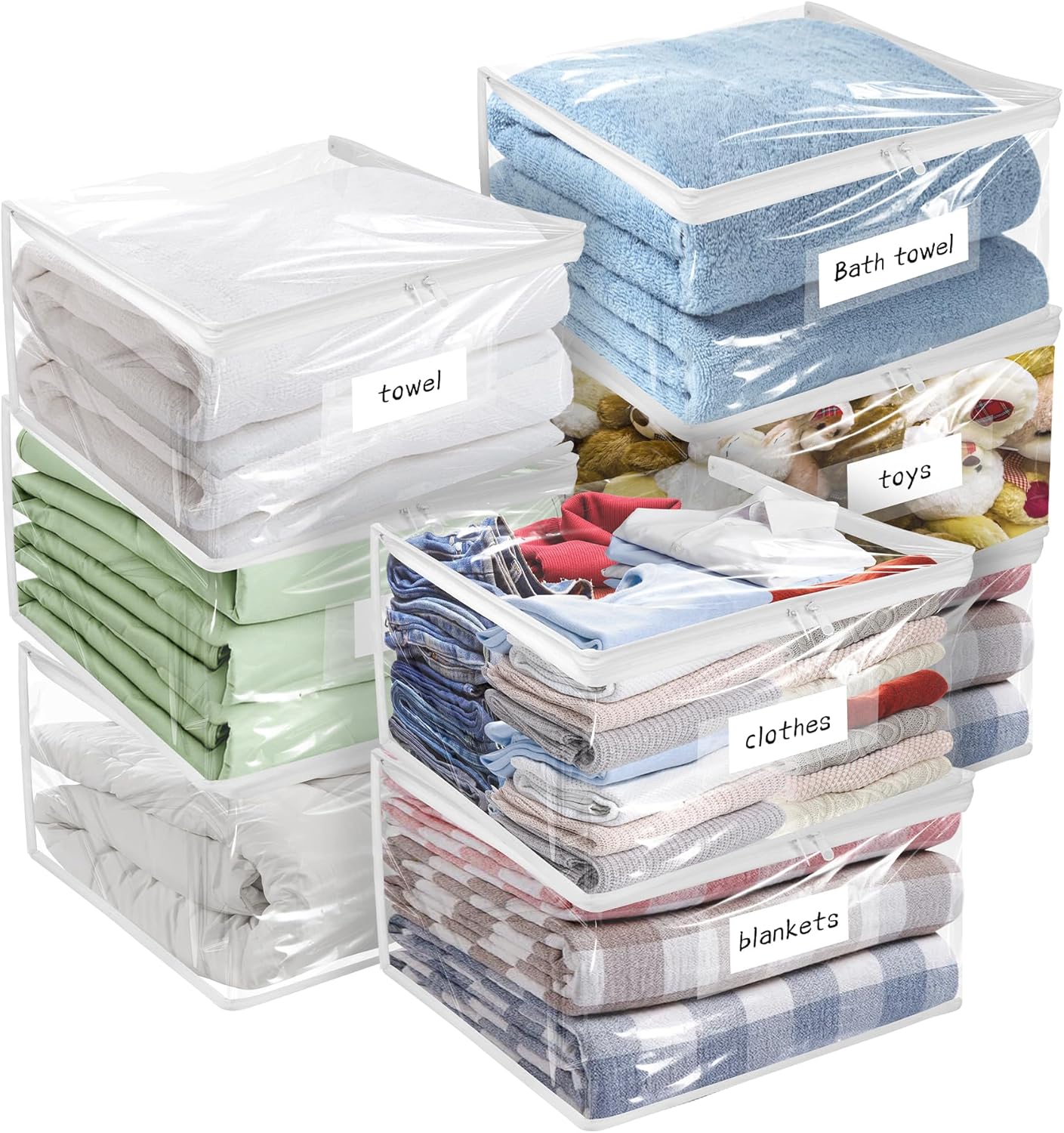 Plastic Storage Bags with Easy-Glide Zipper, Pack of 6, Durable Clear Vinyl Zippered Storage Bags for Clothes Sweaters Comforters Blankets Sheets Bedding (18 x 15 x 9 Inch)