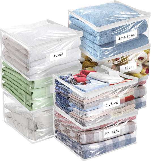 Plastic Storage Bags with Easy-Glide Zipper, Pack of 6, Durable Clear Vinyl Zippered Storage Bags for Clothes Sweaters Comforters Blankets Sheets Bedding (18 x 15 x 9 Inch)