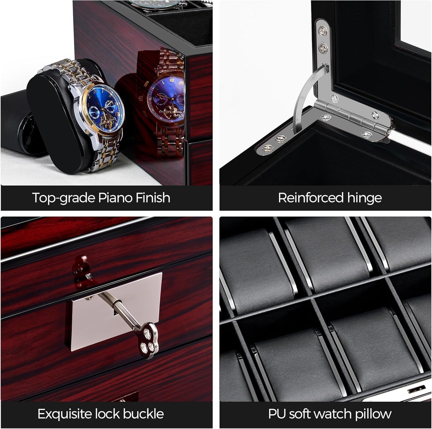 ANWBROAD Watch Box 20 Slot Watch Cases for Men with Large Glass Lid 2-Tier Watch Display Case Lockable Wooden Watch Organizer Elegant Watch Holder for Women UJWB002Y
