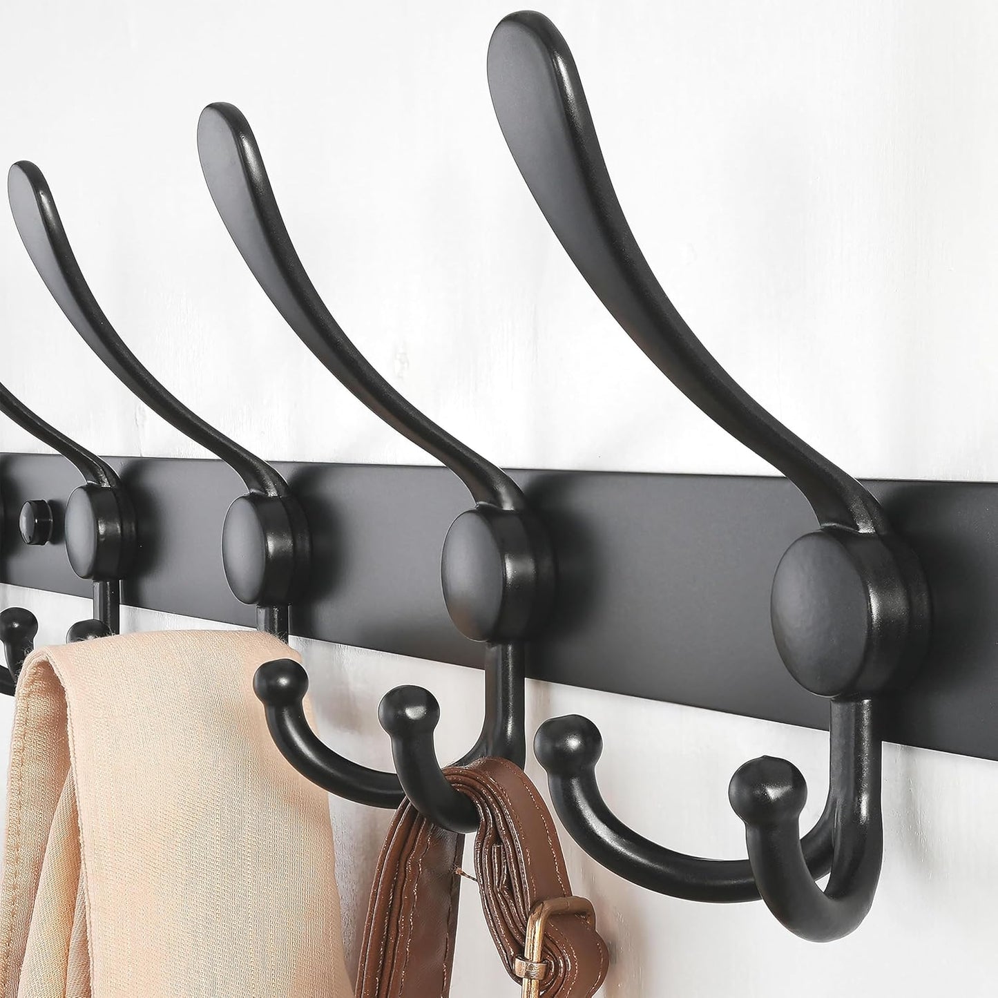 Dseap Coat Rack Wall Mount - 38” Long 10-Tri-Hooks Heavy Duty Coat Hanger Rail Wall Hooks for Hanging Coats Hats Clothing Clothes Purse Mudroom Entryway, Black, Pack of 2