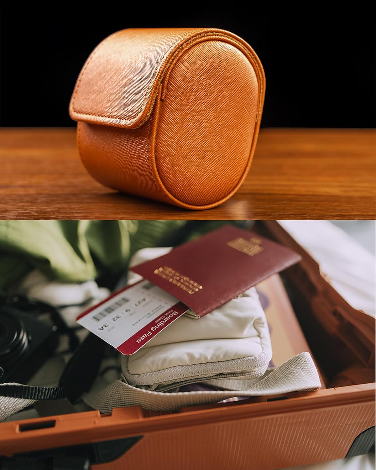 MR.OKAY Single Watch Travel Case -Classic Leather Watch Case with Perfect Texture. Watch Carrying Case or Organizer for Storage And Display. Ideal Gift for Men Traveling, All Handmade by Artisans