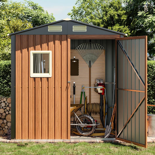 6x4 Ft Outdoor Metal Shed, Storage Garden Shed with Triple Lockable Doors & Vent, Multi-Used Shed for Backyard, Patio, Lawn and Tool & Bicycle Storage