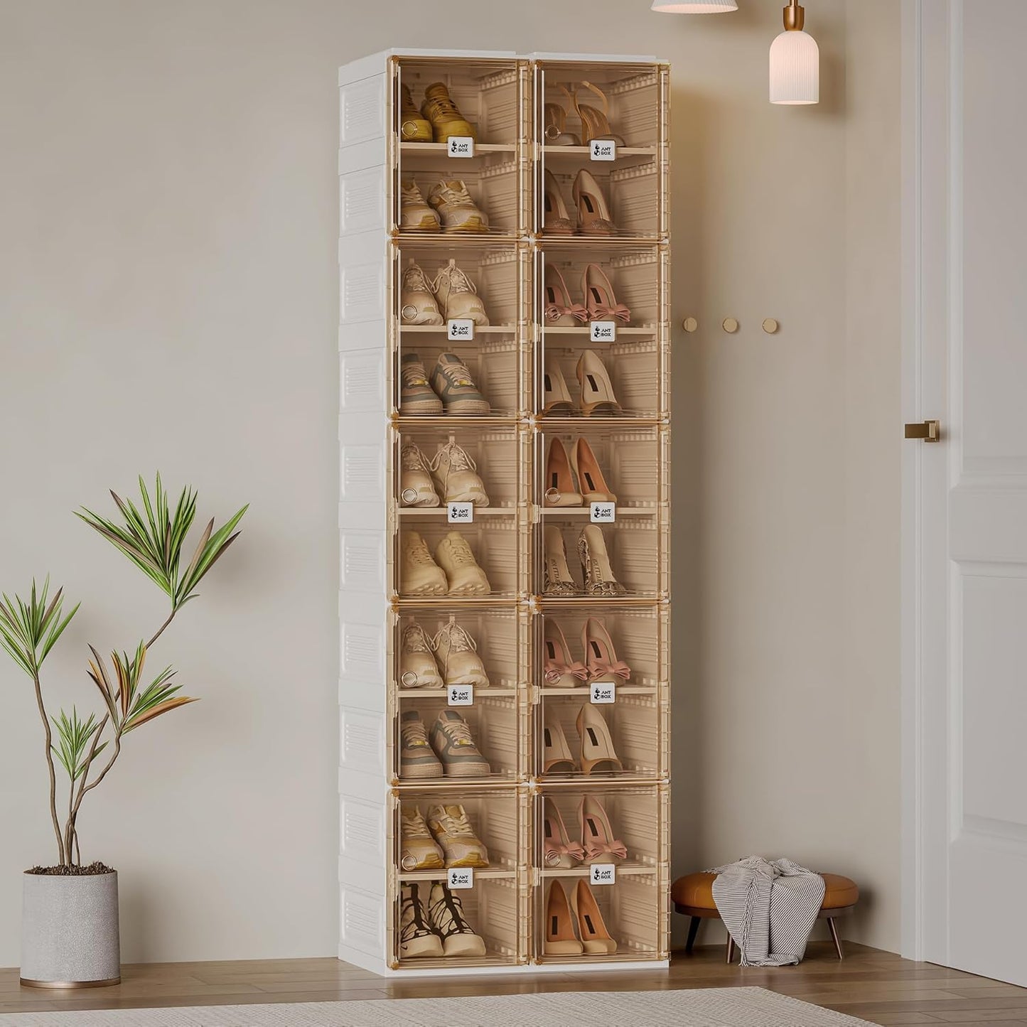 ANTBOX Shoe Organizer Storage Box, Portable Folding Shoe Rack For Closet With Magnetic Clear Door,Large Sneaker Cabinet Bins Sturdy Easy Assembly 10 Layers-20 Grids