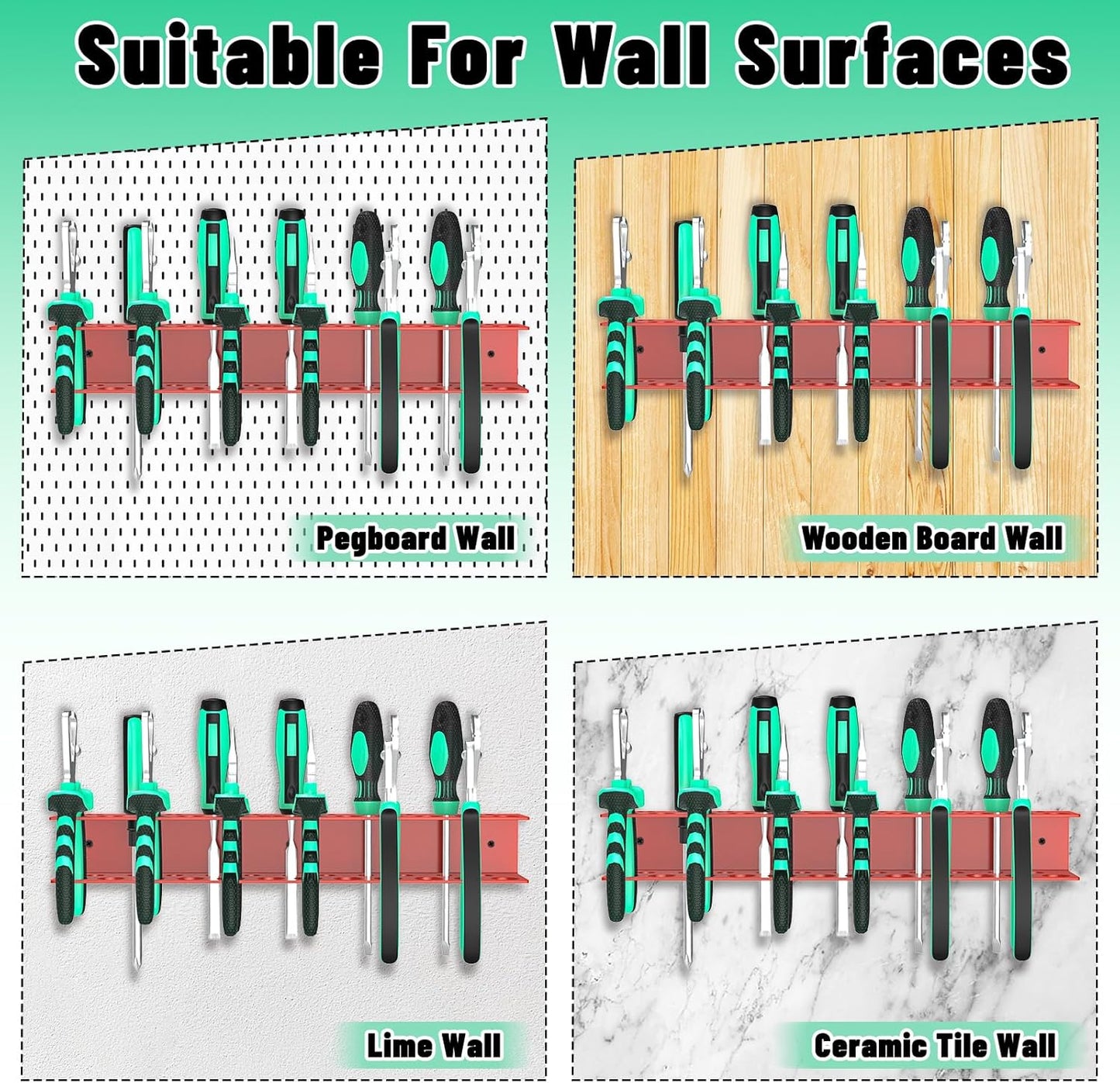 Screwdrivers Pliers Holder Wall Mount, Metal Utility Storage Rack for Pliers Small Tools, Screw Driver Organizer Suitable Garages Homes Workshops Sheds (23 holes 1PC Red)