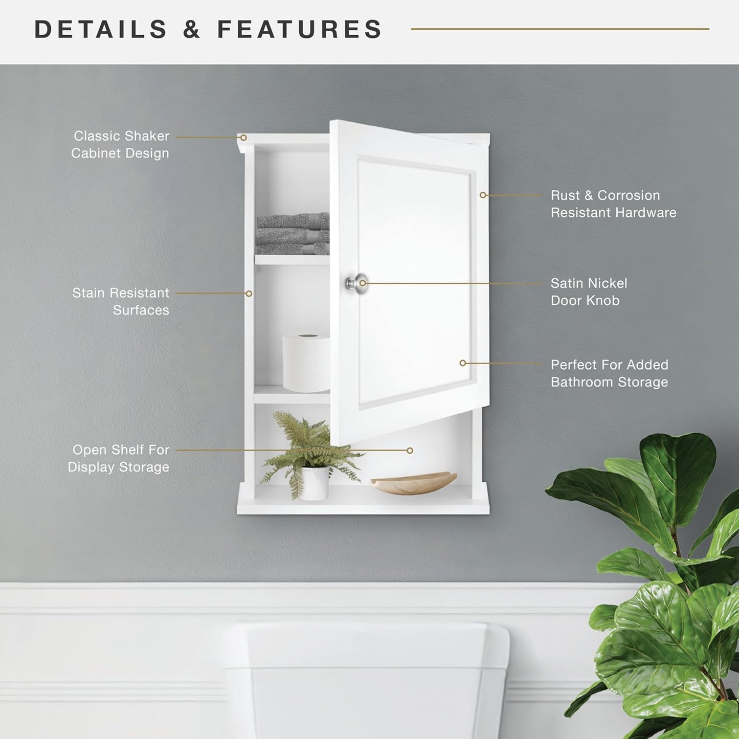 MCS 23x16 White Medicine Cabinet Organizer, Wall Mounted Bathroom Cabinet for Over-The-Toilet Storage, Bathroom Furniture & Restroom Organizer