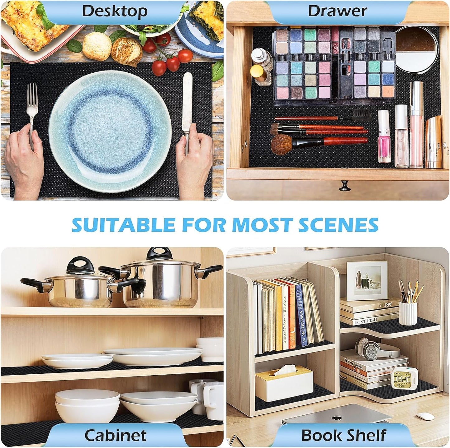 Drawer Liners, Waterproof Shelf Liner, Anti-Slip Non-Adhesive BPA Free Kitchen Cupboard Cabinet Liner Refridge Fridge Mats Sink Protector Strong Durable for Home (Black/15.7in x 20Ft)