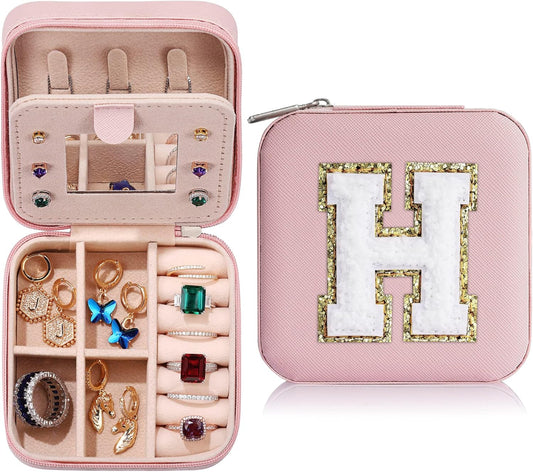 Parima Sister Gifts for Girls - Travel Jewelry Box for Sister, Jewelry Box Organizer for Sister Birthday Gifts | Christmas Gifts for Sister Big Sister Little Sister - Letter H, Pink