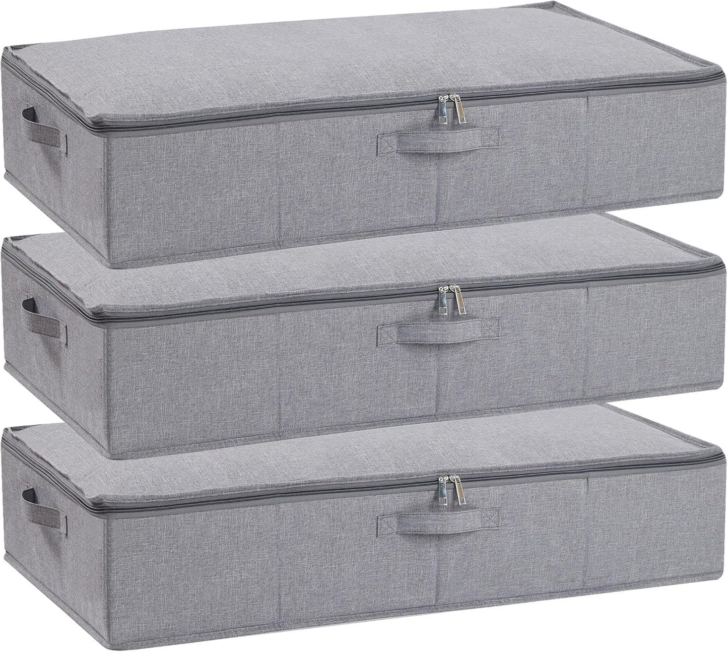 Underbed Storage Organizers, 31.5 x 15.7 x 5.9 Inch Container Bags with Lids, Storage Boxes With Handles for Blanket, Pillows, Shoes, Grey, 3 Pack