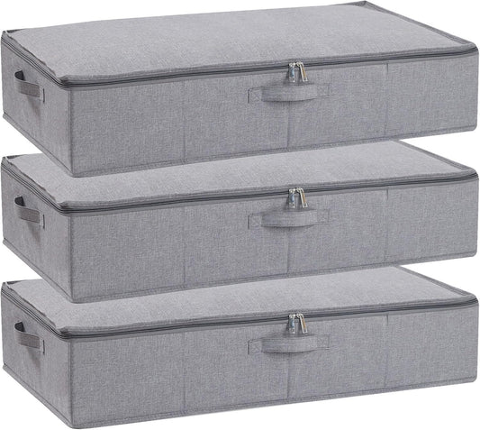 Underbed Storage Organizers, 31.5 x 15.7 x 5.9 Inch Container Bags with Lids, Storage Boxes With Handles for Blanket, Pillows, Shoes, Grey, 3 Pack