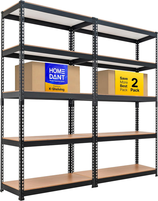 HOMEDANT 5 Tier Storage Shelves Adjustable Laminated Boltless Garage Metal Shelving Unit Heavy Duty Utility Rack Shelf Warehouse Pantry Closet Kitchen (2, (M) 35.9" W, Black)