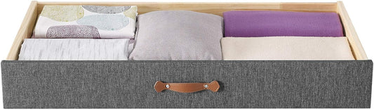 MUSEHOMEINC Upholstered Solid Wood Under Bed Storage Drawer with 4-Wheels for Bedroom/Leather Handle,Wooden Underbed Storage Organizer,Drawer Under Bed,Suggested for Twin and Full Size Platform Bed