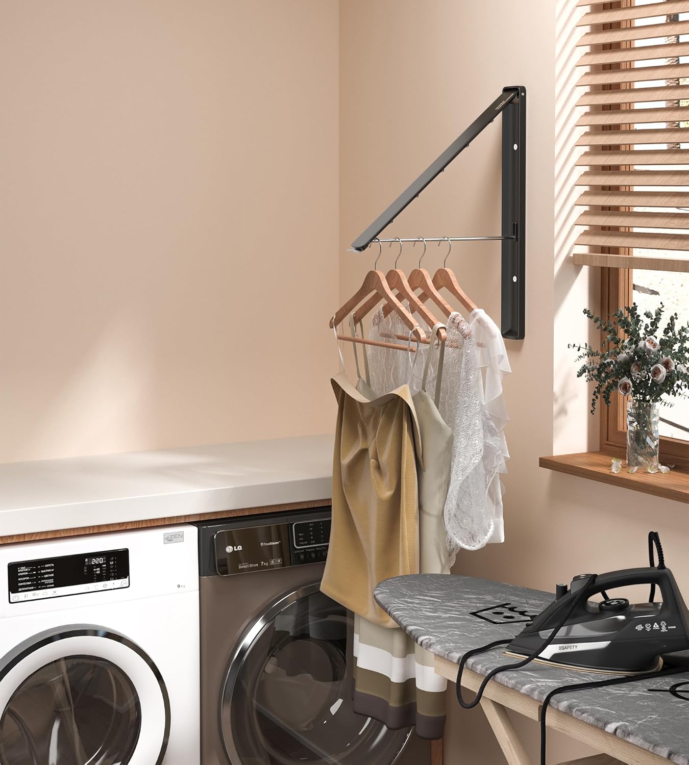 Dr.DJ Clothes Drying Rack Wall Mounted, Retractable & Foldable Clothes Hanger for Laundry Room Organization and Storage, Clothes Hanger Rack for Dorm, Closet, Balcony, Laundry Room(2Pack, Black)