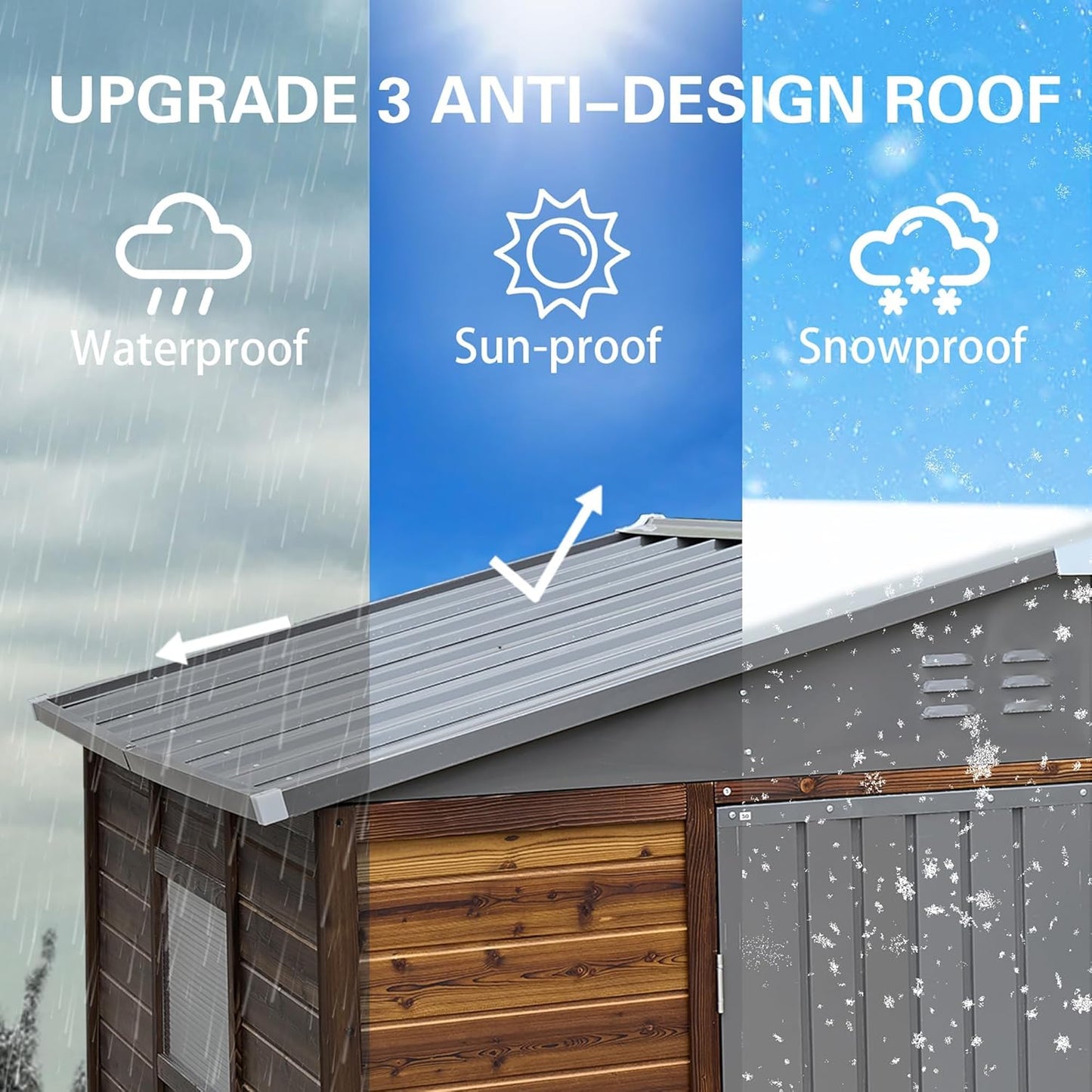 8x6 Ft Outdoor Storage Shed with Windows, Wood & Metal Tool Shed Waterproof Storage House for Outside Patio, Garden and Backyard, 4 Vents (Without Floor) Wood Color