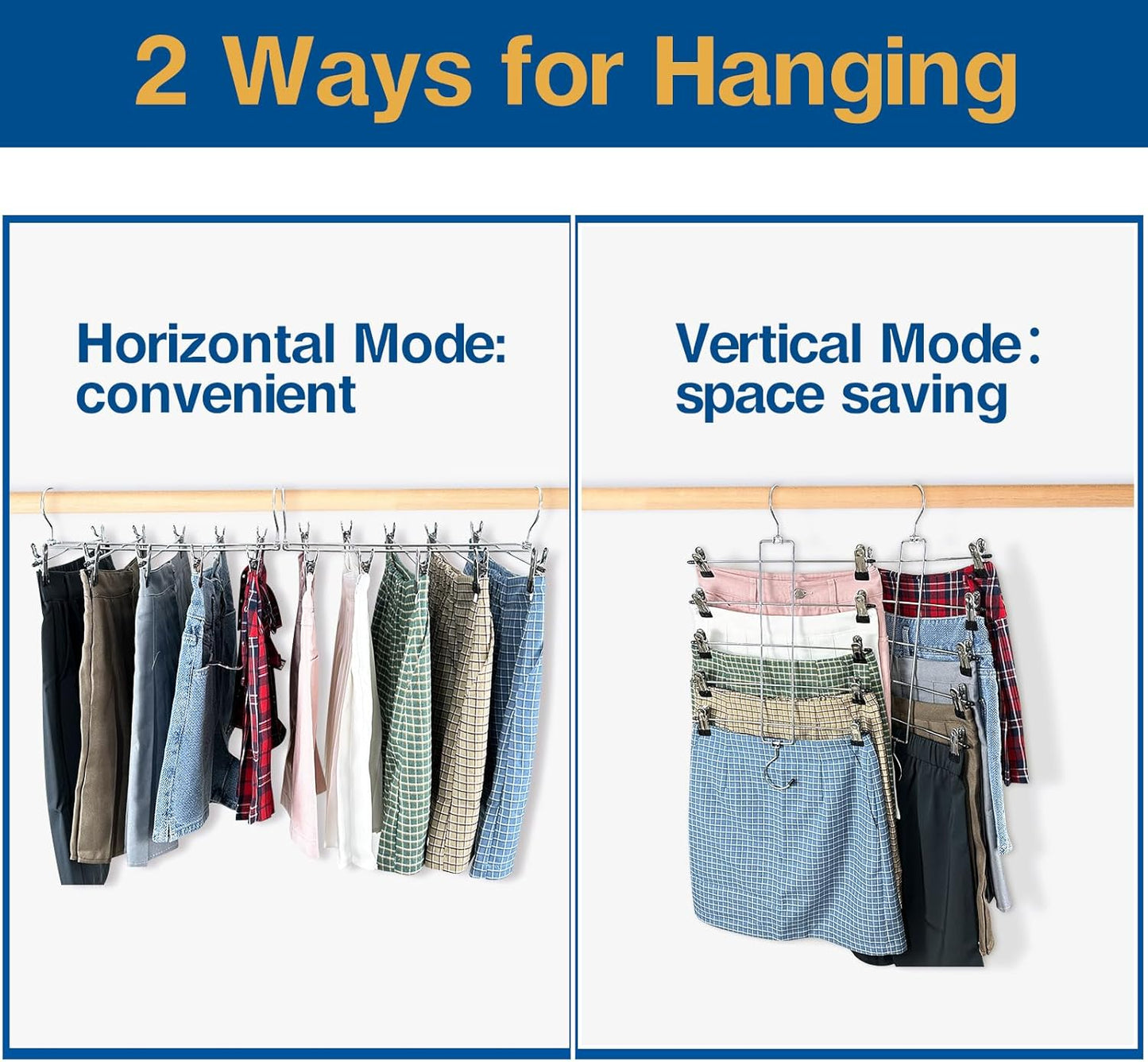 6 Piece Pants Hangers Space Saving,Skirt Hanges with Clips 5 Tier,Closet Organizers and Storage Magic Hangers,Clothes Hangers Space Saver,Closet Organization for Skirt,Trousers,Jeans,Legging