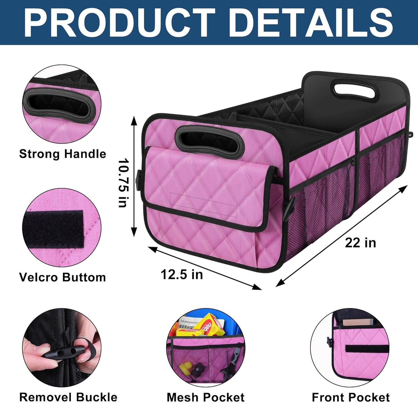 Deosk Car Trunk Organizer for SUV, Car Organizers and Storage with 6 Pocket, Car Accessories for Women/Men 50L Waterproof Polyester Trunk Organizer(Medium,Pink)