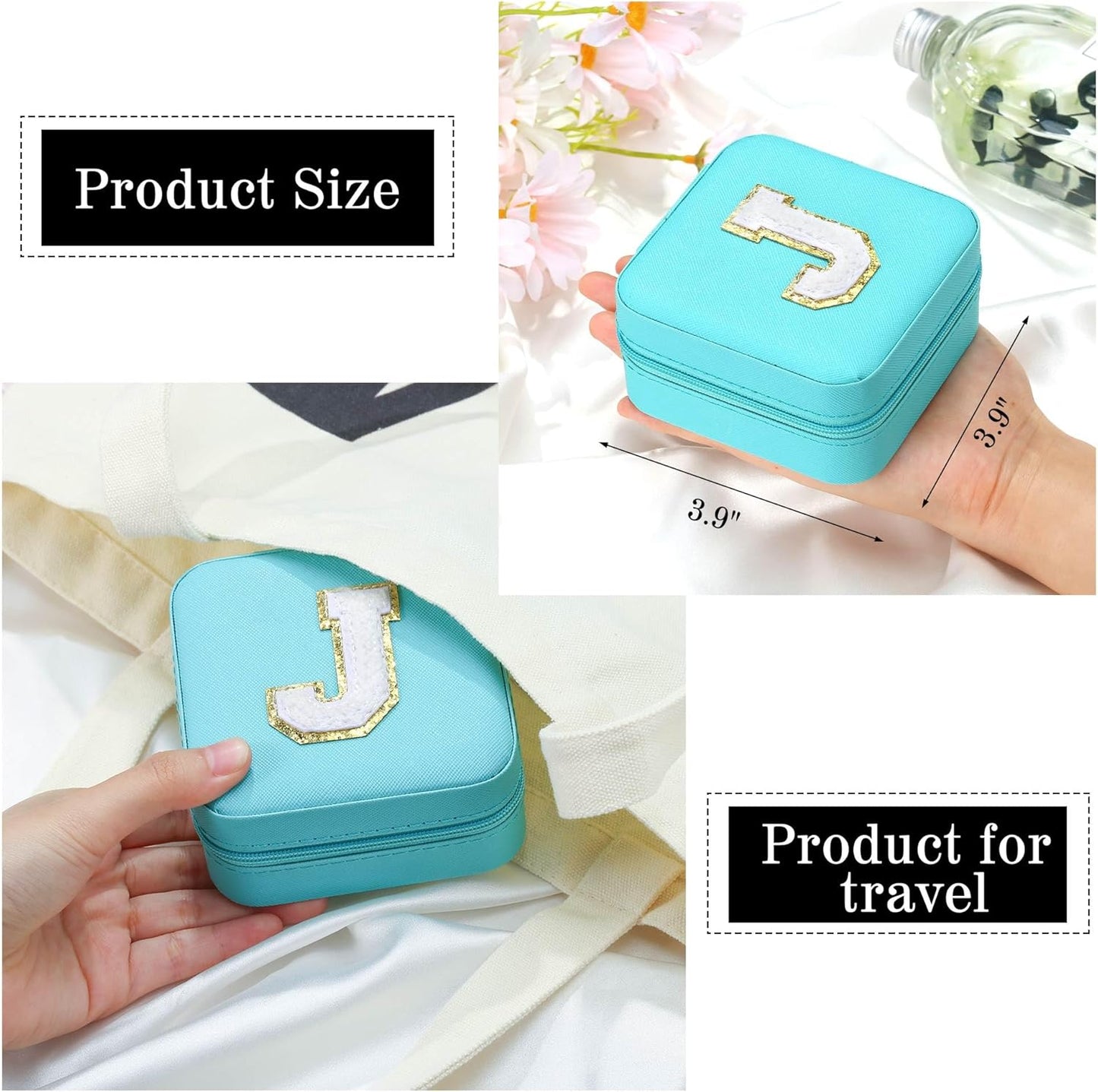 Parima Women's Jewelry Organizer | Necklace, Earring, Ring Holder | Aqua Blue Travel Gift - Letter V