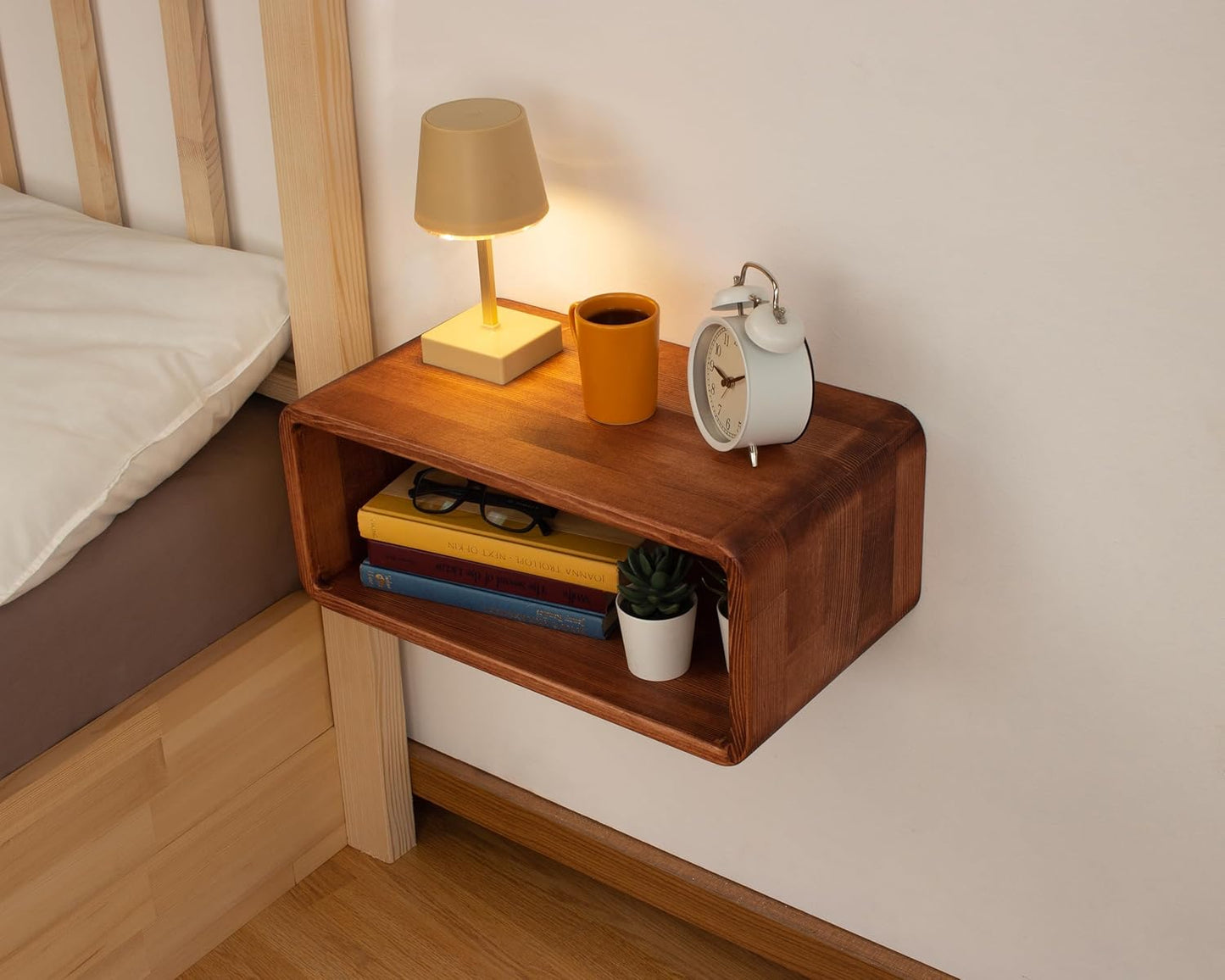Floating Nightstand Wooden, Bedside Table, Nightstand Shelf, Handmade, Wall Mounted Bedside Shelf, Minimalist and Unique Style (Paris)
