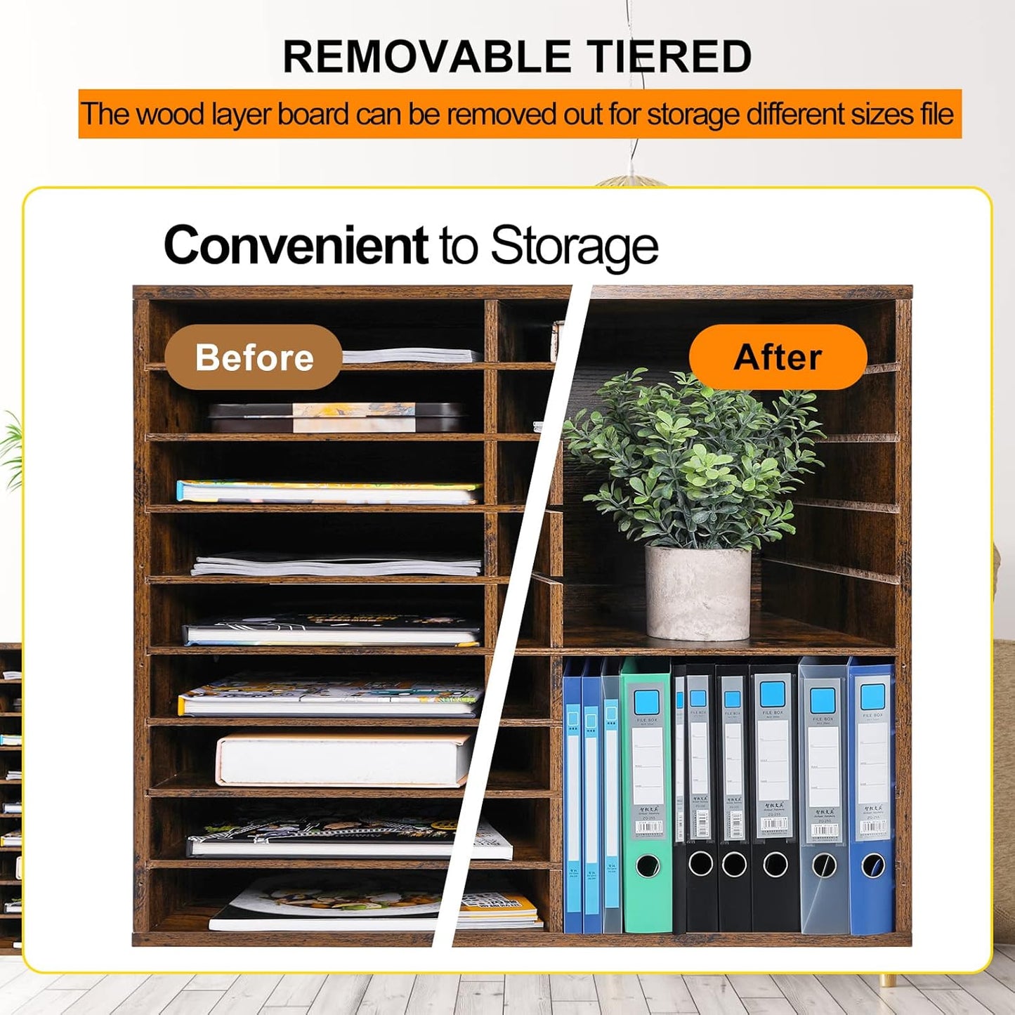 TQVAI Literature Organizer, Heavy Duty 36 Compartments Countertop Mail Organizer with Adjustable Shelves, Wooden Desk Paper Storage Organizer, Mailboxes Cubbies for Office, Classroom, Anqitue