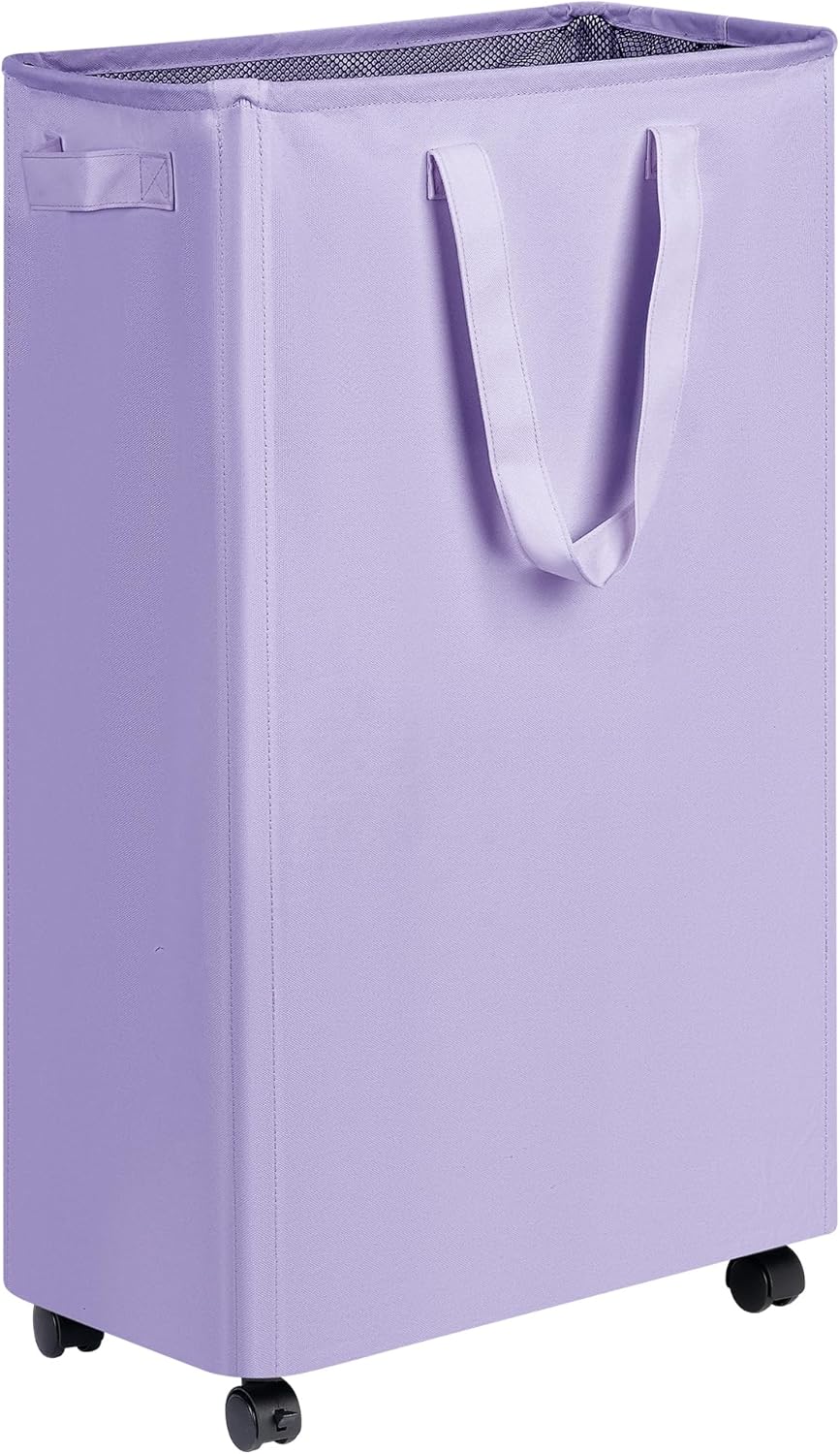 efluky Slim Laundry Hamper with Wheels, Rolling Laundry Basket for Clothes, Small Laundry Basket for Bedroom, Dorm and Laundry Room, 75L (19.8 Gallons) Purple