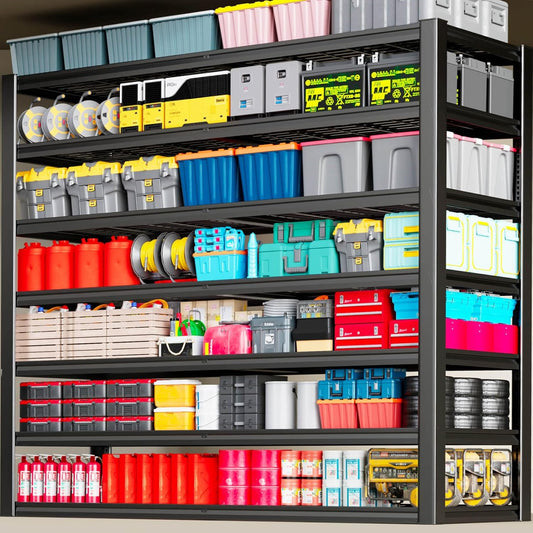 7-Tier Heavy Duty Garage Shelving Units, 65" Wide Deep Storage Shelves,Black Metal Garage Shelves,Steel Shelf,Large Storage Rack,Industrial Shelving for Shop, 65" W x 24" D x 96" H