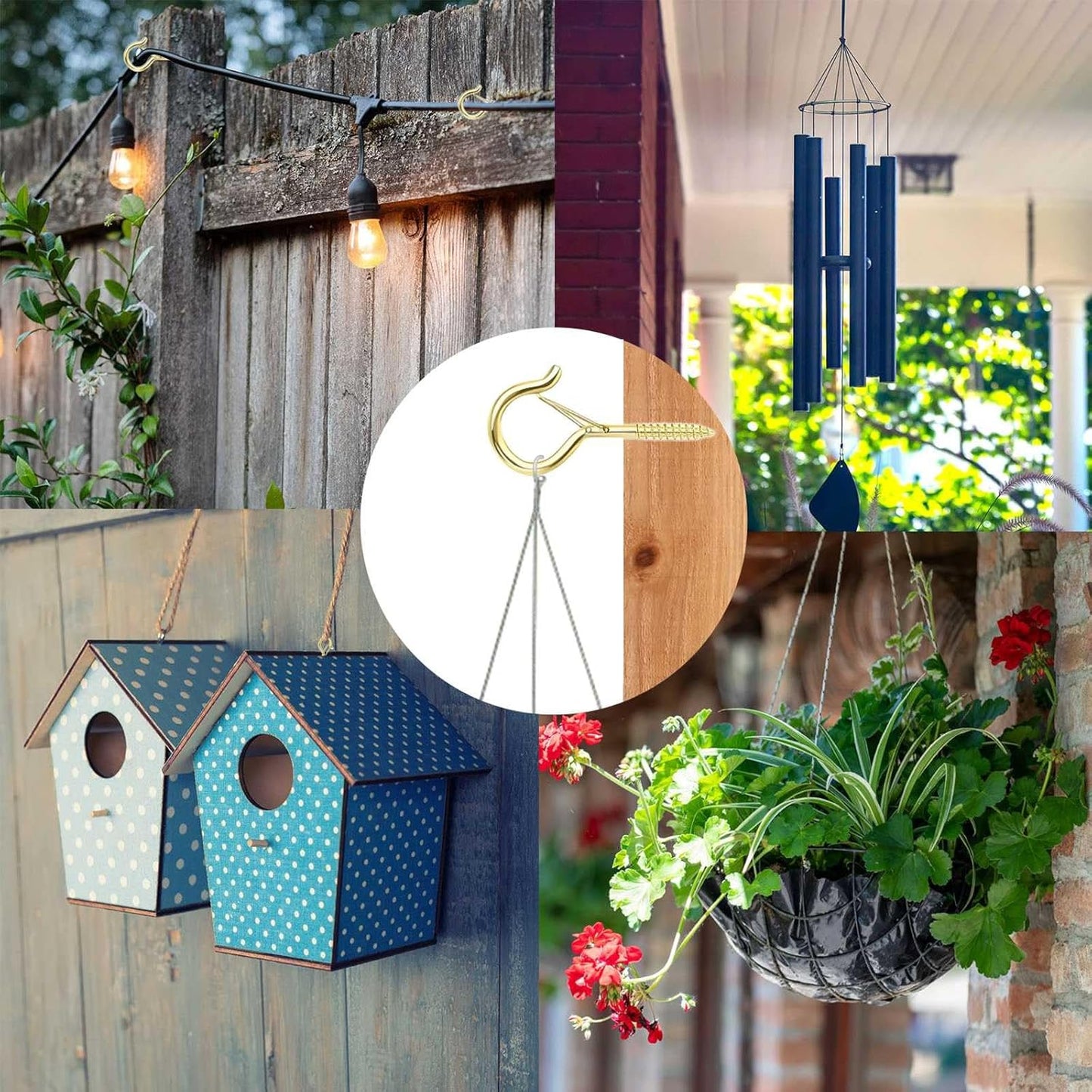 24 PCS Q-Hanger Hooks, Screw Hooks for Outdoor String Lights, Safety Buckle Design Cup Eye Hook for Hanging Christmas Lights, Plants, Mounted on Wall Ceiling, Include 1 Wing Nut Driver, Gold