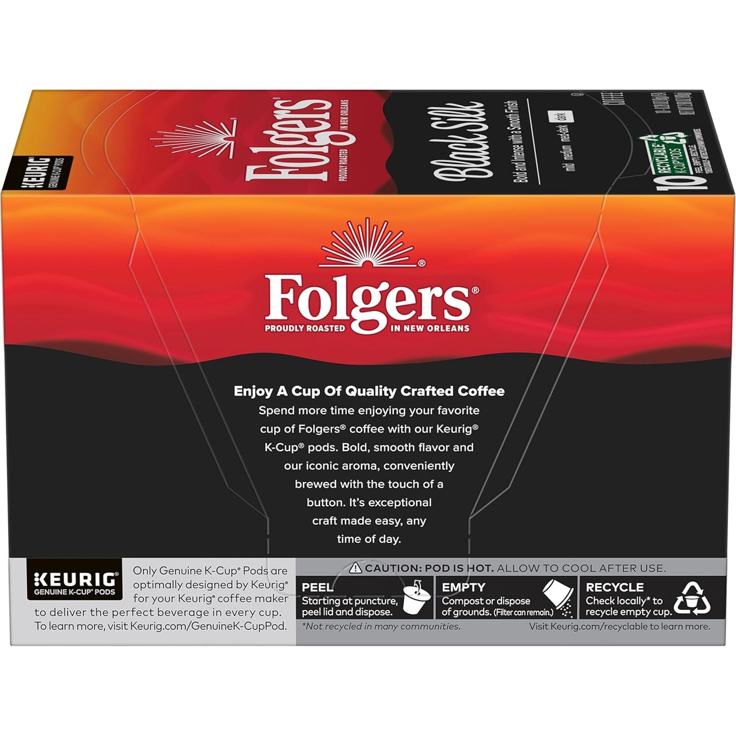 Folgers Black Silk Coffee, Dark Roast, Keurig K-Cup Pods, 10 Count Box