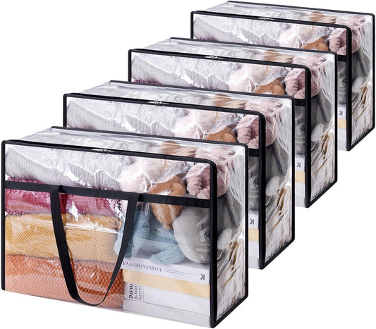 Lifewit 4 Pack Clear Clothes Storage Bags, 60L Plastic Blanket Storage Bag, Vinyl Foldable Moving Bags with Zipper, Closet Organizers and Storage Containers for Bedding, Duvet, Comforter