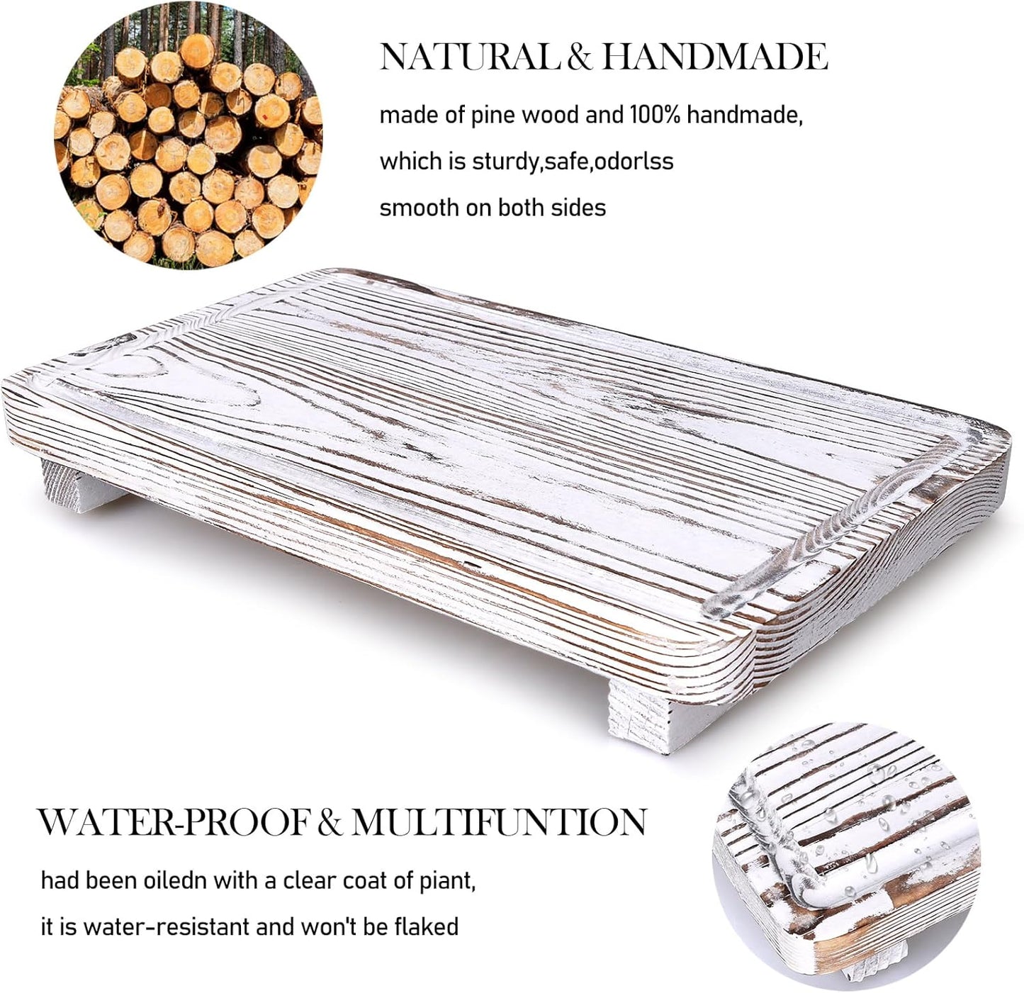 Bathroom Counter Tray Wood Pedestal Stand White Kitchen Countertop Trays Decorative Wooden Riser Display Stands Dish Soap Dispenser Holder for Bathroom Sink Accessories Kitchen Decor Vanity Tray